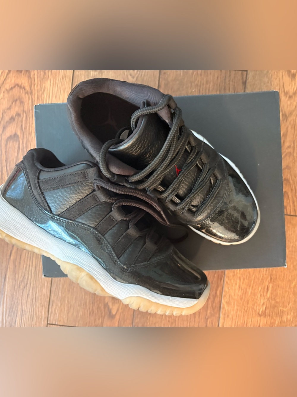 Jordan Boys' Black Patent Leather Low-Top Sneakers with Gum Sole